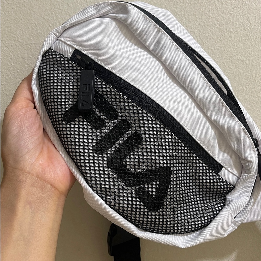 Fila White and Black Mesh Sling Belt Bag